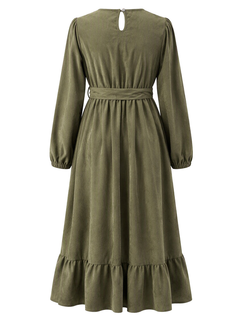 [Grande Taille] Robe midi vert olive à manches lanternes Années 1950 - 3