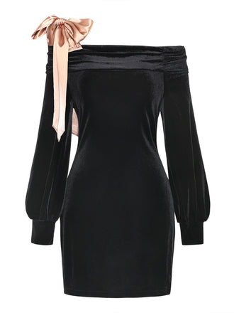 Robe Noire à Bretelles Nouées et Taille Cintrée Années 1960 - 1