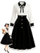 [Prévente] Robe noire et blanche à nœud contrastant, boutons et manches lanternes Années 1950 - 1