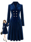 Robe plissée double boutonnage velours bleu marine années 1950