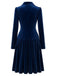 Robe plissée bleu marine en velours à col revers et double boutonnage Années 1950 - 3