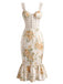 Robe sirène en tulle floral à corset et bretelles en dentelle Années 1930 - 4