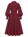 [Prévente] Robe Unie Bordeaux à Col Chemise et Manches Lanternes Années 1950 - 3