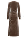 Robe unie en velours à manches longues, fronces et fente Années 1970 - 4