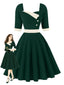 Robe verte encolure carrée manches mi-longues et jeu blocs couleurs années 1950