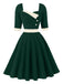 Robe verte à empiècements contrastants, col carré et manches mi-longues Années 1950 - 2