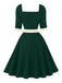 Robe verte à empiècements contrastants, col carré et manches mi-longues Années 1950 - 3