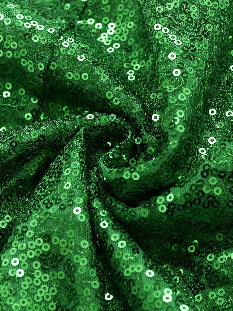 Robe verte de Noël à épaules dénudées, fausse fourrure blanche et sequins Années 1980 - 7