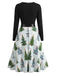 Robe verte de Noël à manches longues et ceinture à nœud Années 1950 - 3