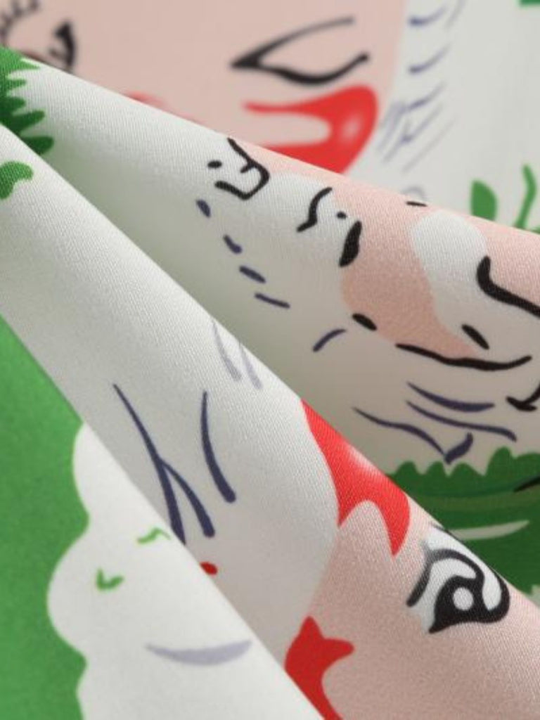 Robe verte de Noël à motif Père Noël et col V festonné Années 1950 - 7