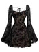 Robe vin rouge en dentelle florale manches évasées années 1950
