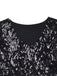 Close-up of the sophisticated V-neckline and intricate sequin embroidery pattern on the black fabric.
