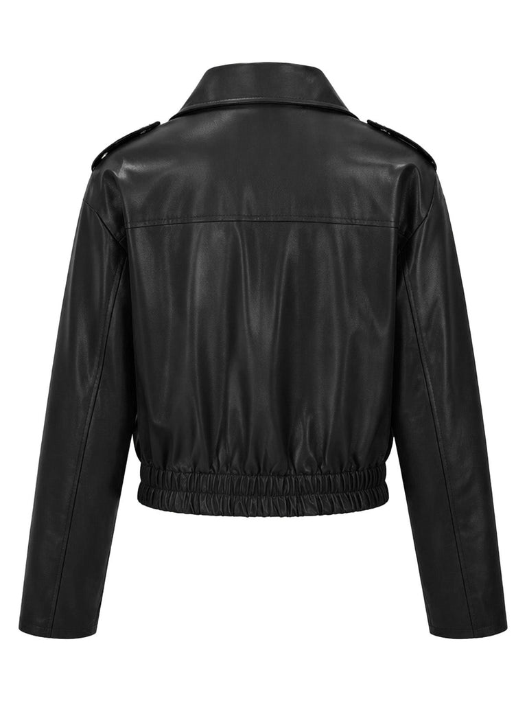 Veste Moto Courte en Similicuir à Col et Ourlet Élastiqué Années 1950 - 3