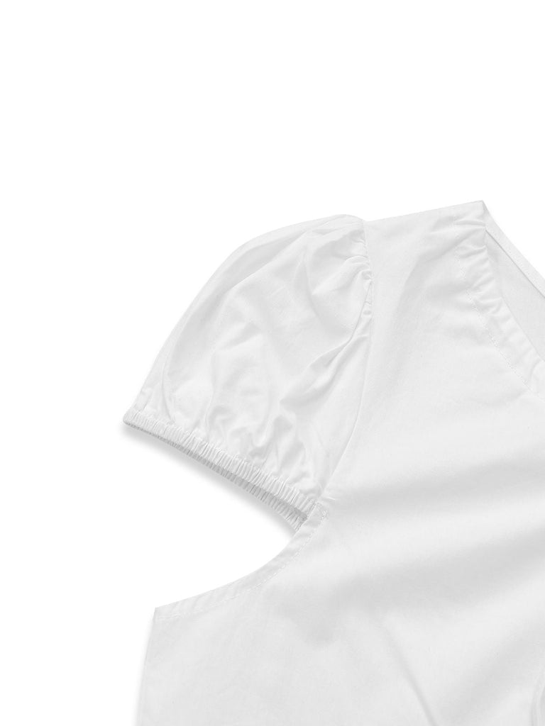 Detailed shot of the elastic puff sleeve cuff, highlighting the high-quality stitching and lightweight fabric texture.