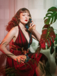Robe trapèze rouge années 50 en maille à pois cocktail chic