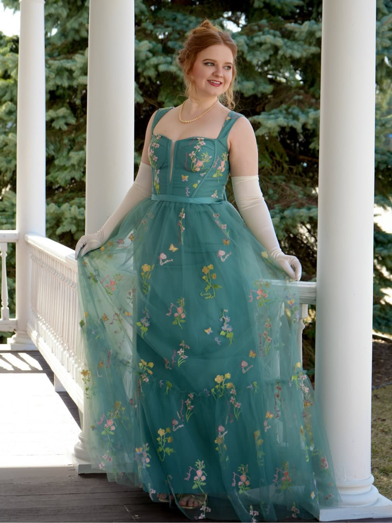 Robe en maille florale à lacets et baleines des années 1930