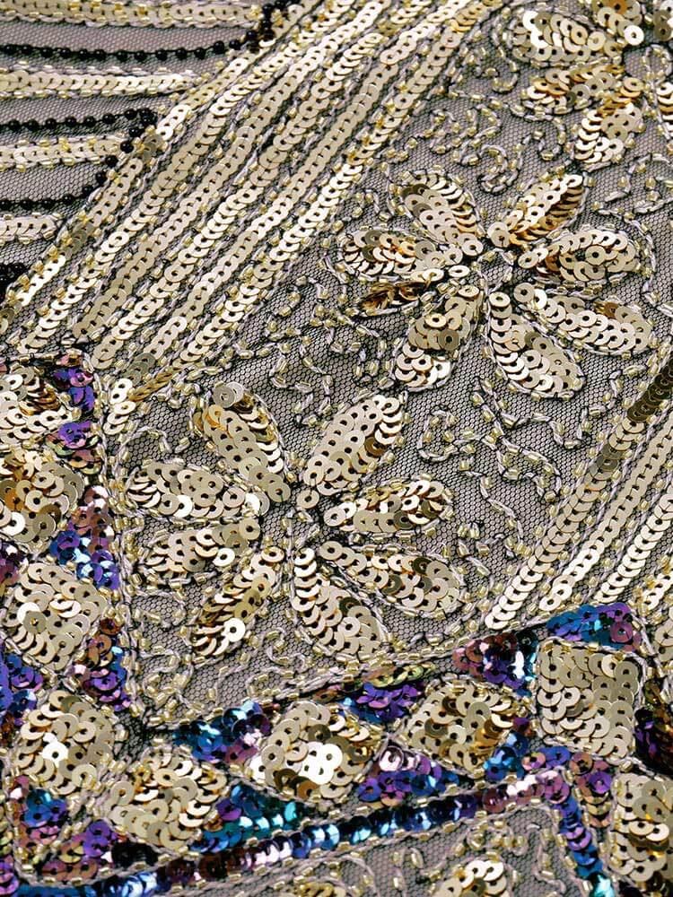 Robe Charleston Noir Cocktail Années 20 à Franges Paillettes Gatsby