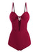 Maillot de bain une pièce à bretelles spaghetti uni rouge vin