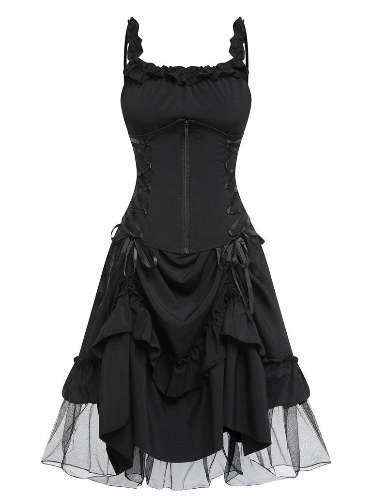 [Grande Taille] Robe trapèze Halloween en maille noire des années 1950