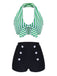 Ensemble de bikini vert à rayures dos nu rétro