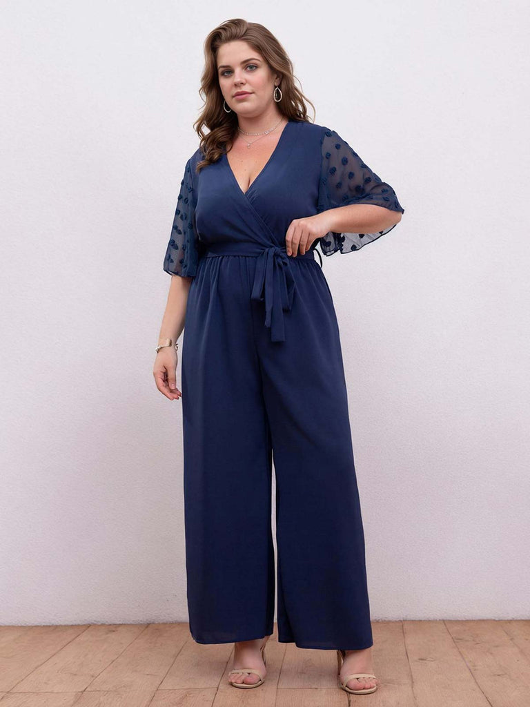 [Grande Taille] Combinaison uni bleu foncé à manches évasées des années 1930