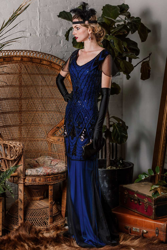 Robe Charleston Vintage Année 20 Gatsby Maxi à Paillettes Soirée Cocktail