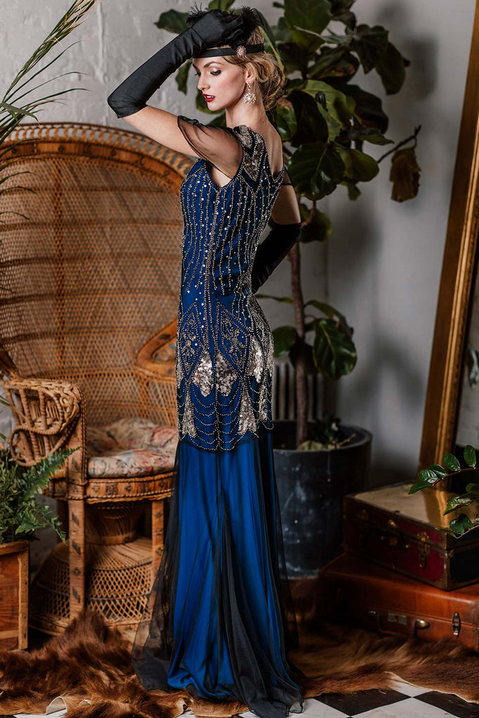 Robe Charleston Vintage Année 20 Gatsby Maxi à Paillettes Soirée Cocktail