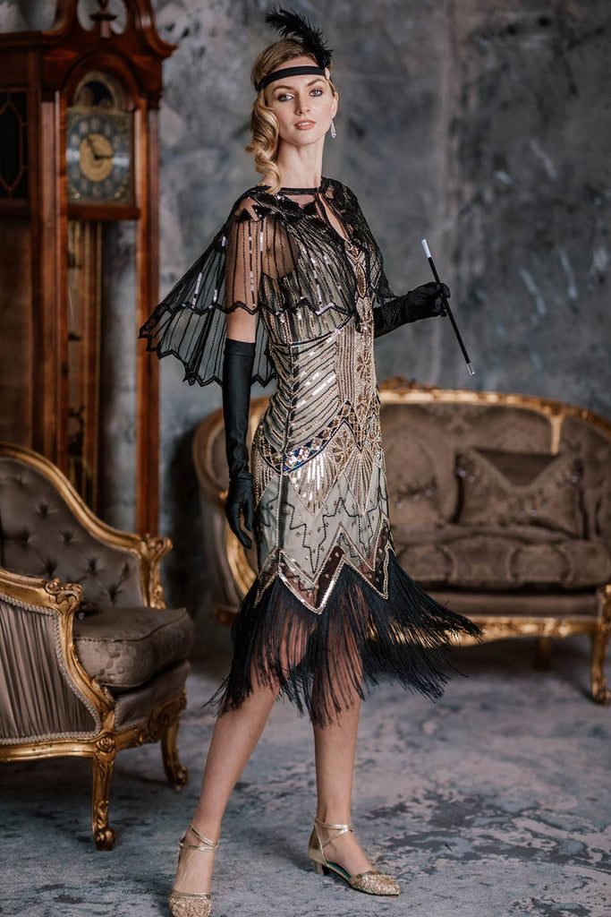Robe Charleston Vintage Gatsby Année 20 à Franges Paillettes Soirée Cocktail