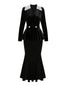 2PCS Haut et jupe sirène en velours et dentelle noir uni des années 1930