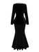 2PCS Haut et jupe sirène en velours et dentelle noir uni des années 1930