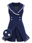 Combishort Marin Boutons Perlés Bleu Marine Années 1950
