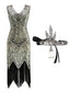 2PCS Robe Flapper à Paillettes Champagne Années 1920 & Bandeau