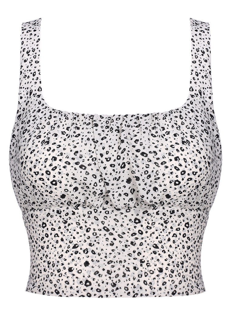 Top Vintage à Bretelles Spaghetti à Pois Rétro Chic