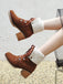 Chaussures à Talons Hauts Style Britannique Bottes Martin Courtes Givrées à Lacets