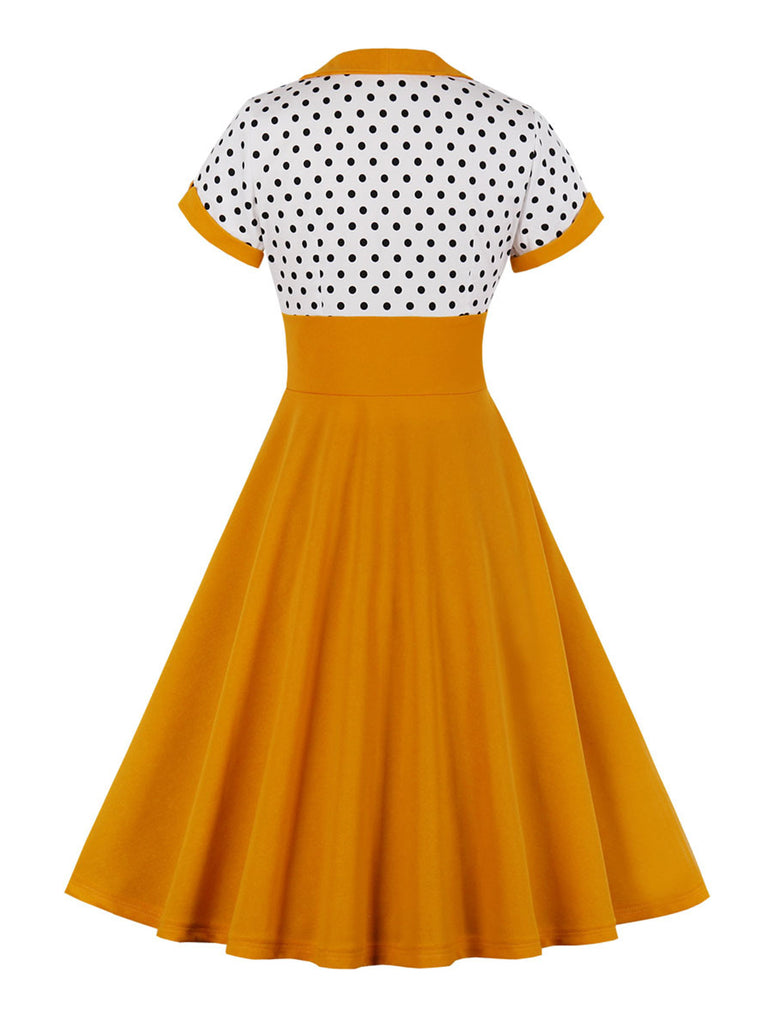 Robe Swing Vintage Année 50 à Pois Manches Courtes Pin Up