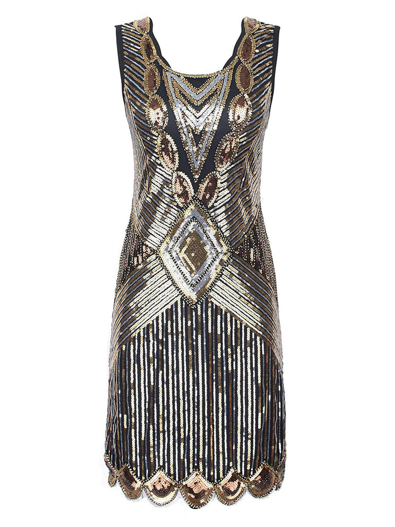 [Produits en Liquidation] Robe de Soirée Vintage Charleston Année 20 Gatsby Florale à Sequins Cocktail