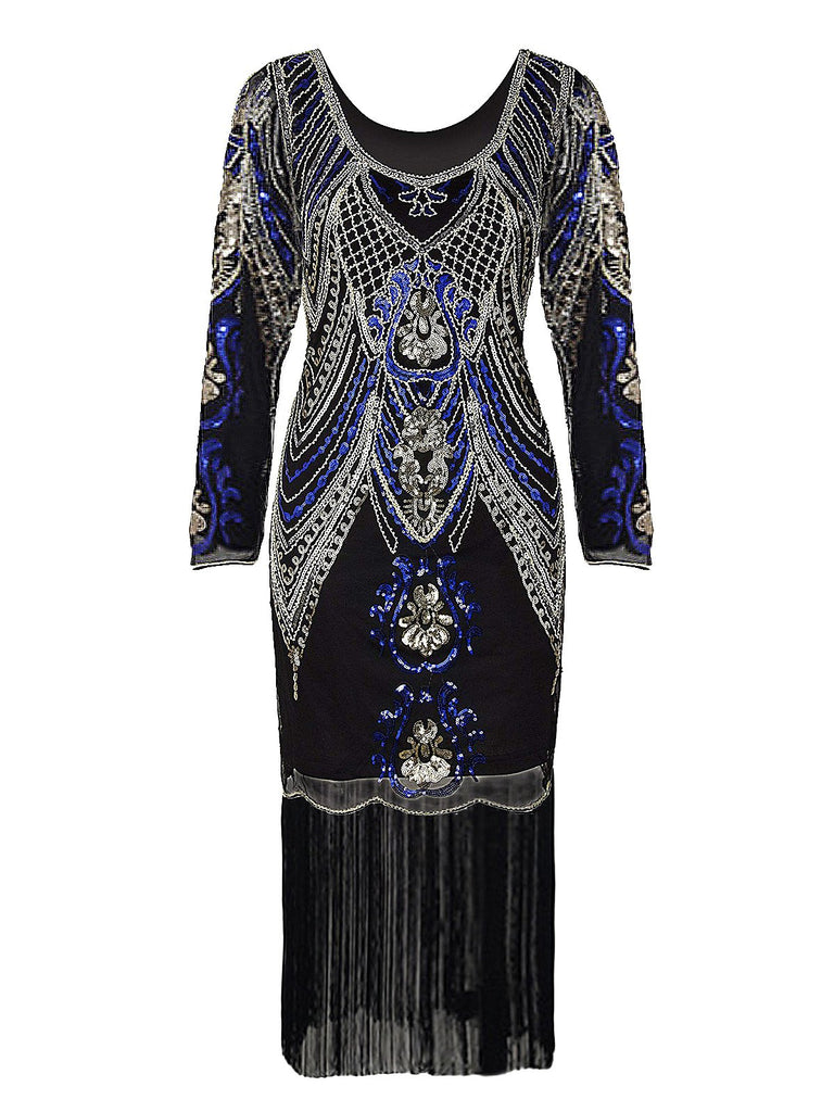 Robe Charleston Vintage Année 20 Bleu Flapper à Sequins Soirée Cocktail Chic