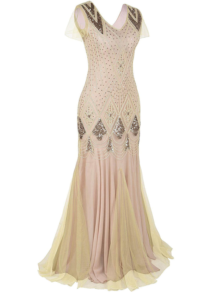 Robes Année 20 Maxi Paillettes Abricotes