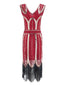 Robe Charleston Vintage Année 20 à Frange Gatsby à Paillettes Col en V Rouge