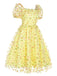 Robe trapèze jaune à fleurs 3D et manches bouffantes