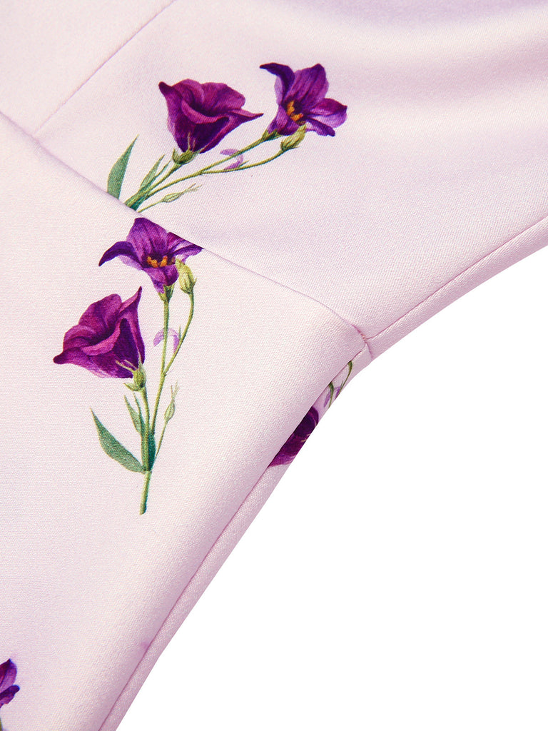 Robe Chemise Violette Florale Boutonnée Années 1940