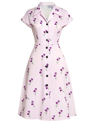 Robe Chemise Violette Florale Boutonnée Années 1940