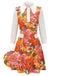 Robe patchwork de fleurs à revers orange des années 1960