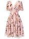 Robe rose à col en V et nœud papillon à fleurs et oiseaux