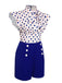 Combishort boutonnée bleue mancherons à pois années 1950