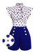 Combishort boutonnée bleue mancherons à pois années 1950