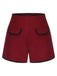Short solide rouge à taille élastique des années 1950