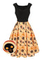 Robe chauve-souris citrouille d'Halloween noire et jaune des années 1950