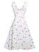 Robe blanche à pois en satin imitation cerise des années 1950