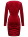 Robe crayon rouge en velours à col swing des années 1960